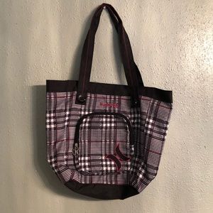 Hurley Pink/Black/White Plaid Tote Bag